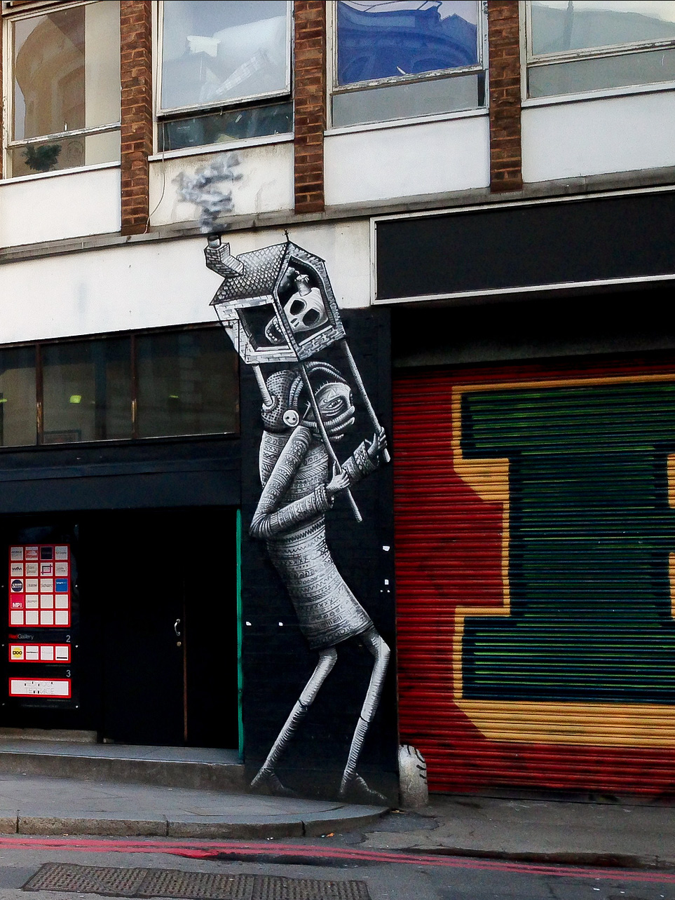 Phlegm's black and white figures in London.