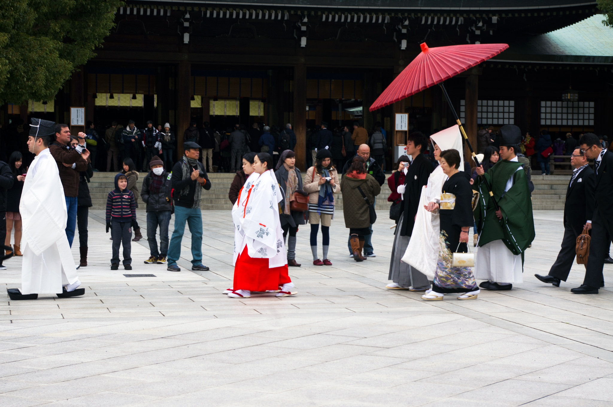Traditional Japanese wedding ceremony at the Meiji Shrine in Tokyo.