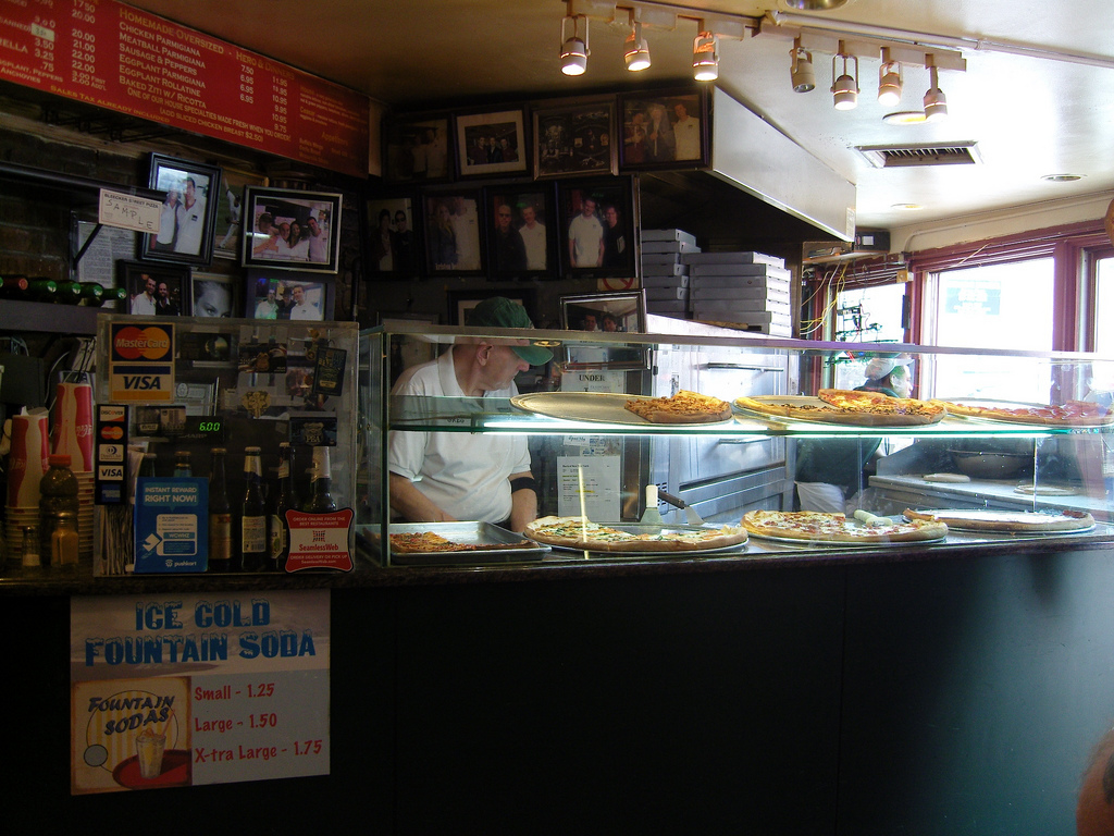 The counter at Bleecker Street Pizza in New York City. 