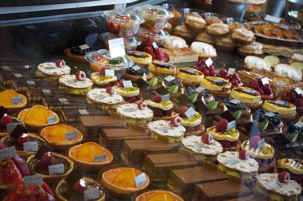 Pastry display at La Fougasse in Paris. Photo by alphacityguides.