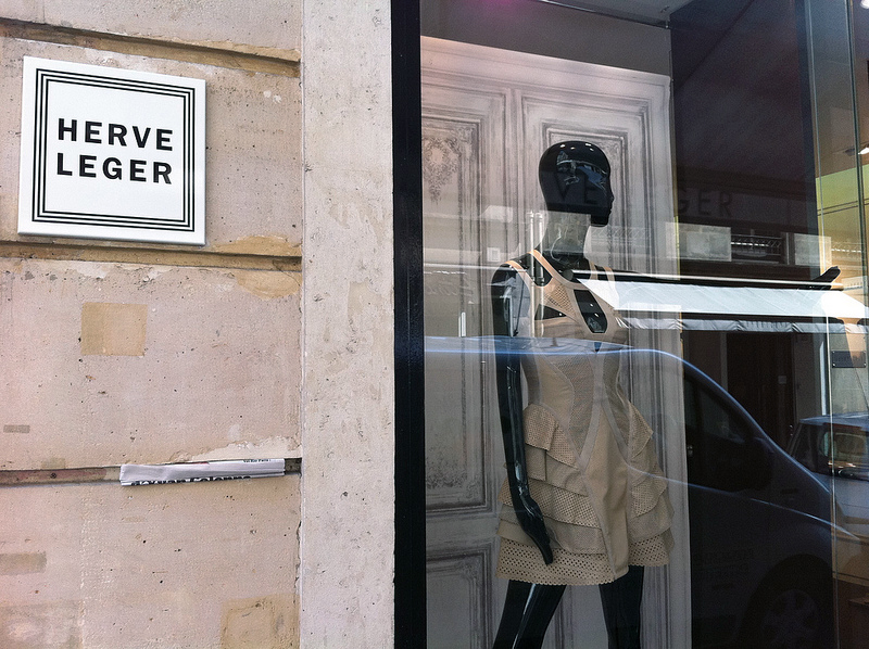 Store front at Hervé Léger in Paris. Photo by alphacityguides.