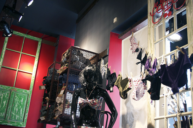 Fashion display inside Le temps des Cerises in Paris. Photo by alphacityguides. 