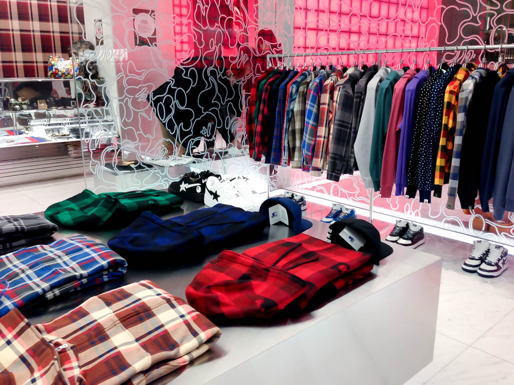 Fashion display inside A Bathing Ape in Tokyo. Photo by alphacityguides.