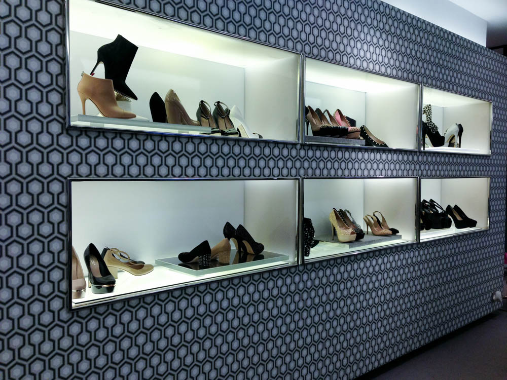 Shoe display inside Kurt Geiger in London. Photo by alphacityguides.