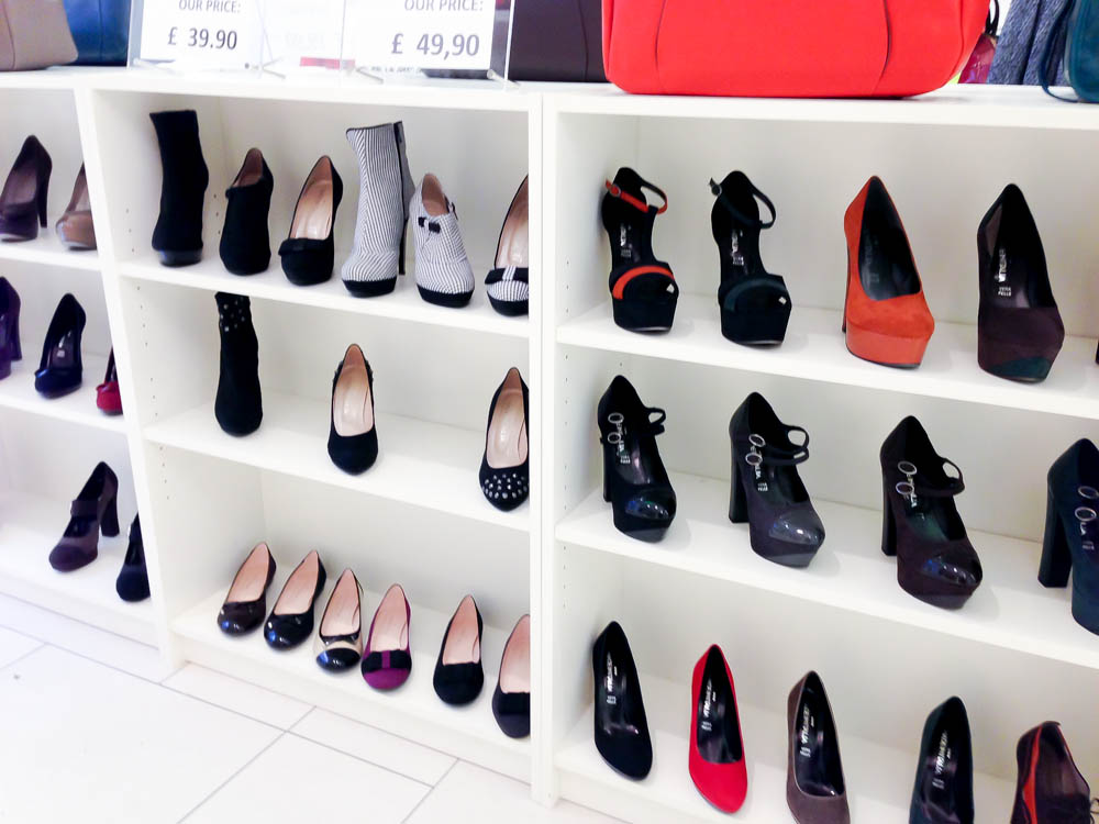 Wall of women's shoes at Brands Temporary Store in London. Photo by alphacityguides.
