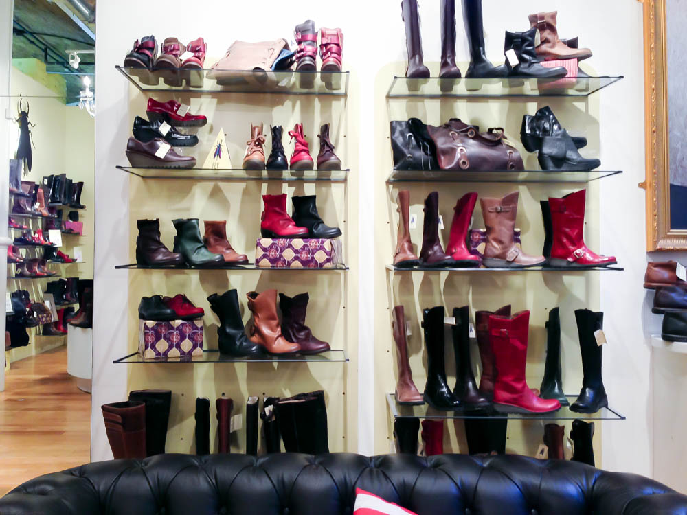Boots and shoes at Fly London in Covent Garden. Photo by alphacityguides.