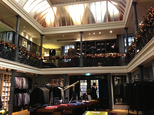 Inside Gieves & Hawkes on Savile Row in London. Photo by alphacityguides.