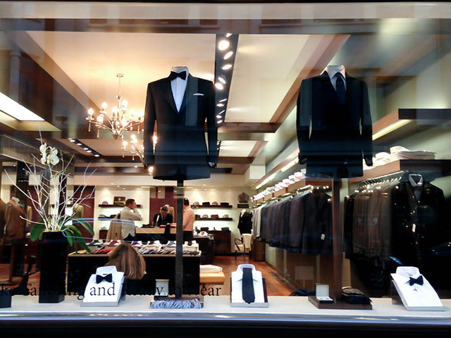 Window diplay at Kilgour on Savile Row in London. Photo by alpahcityguides.