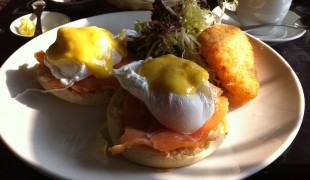 Salmon eggs benedict at Brunch Club & Supper in Hong Kong. 