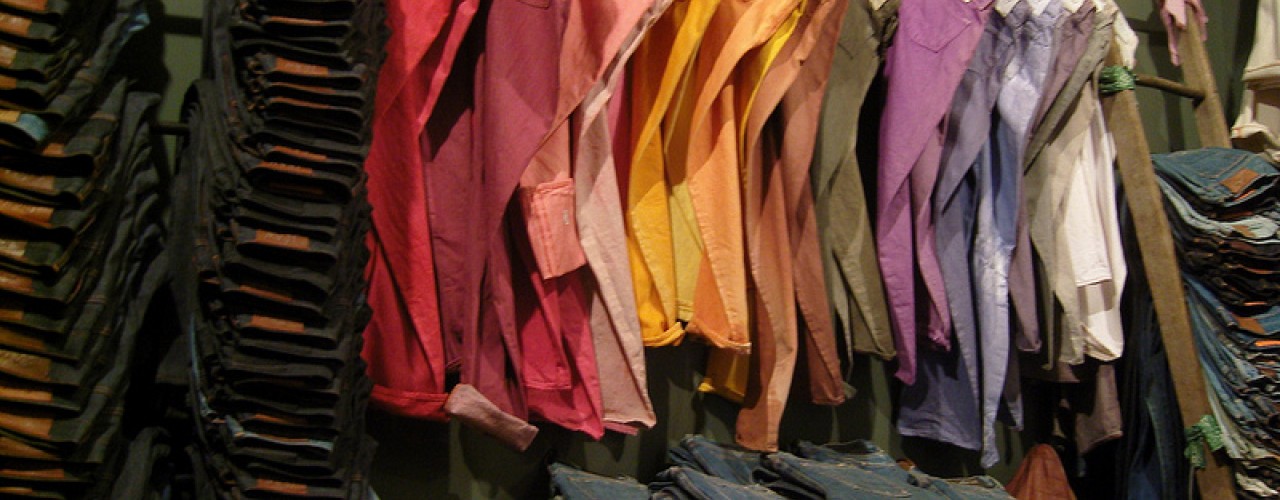 Colored denim display inside Jean Shop in New York. Photo by alphacityguides.