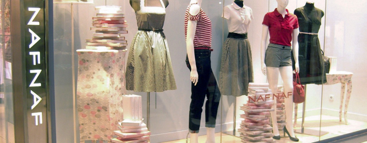 Fashion display at NAF NAF in Paris. Photo by alphacityguides.