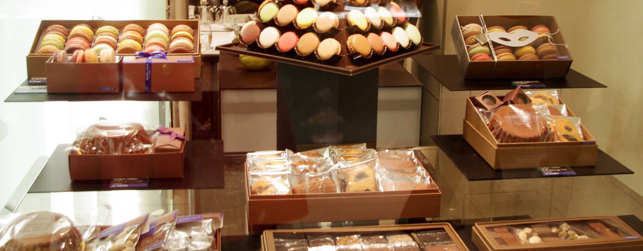 Chocolate and pastry display at Jean-paul Hévin. Photo by alphacityguides.