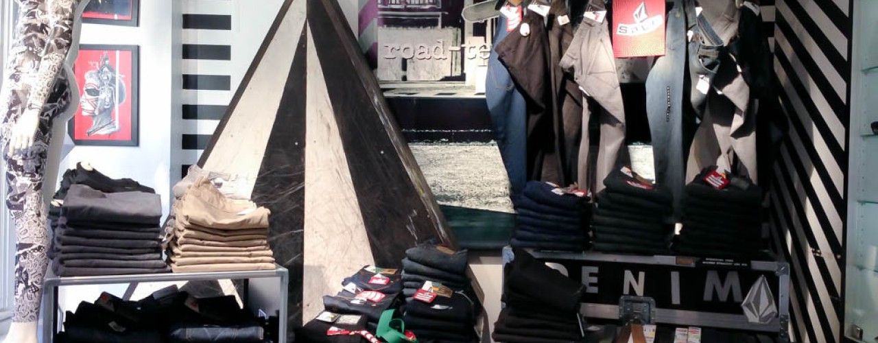 Fashion display inside Volcom in London. Photo by alphacityguides.