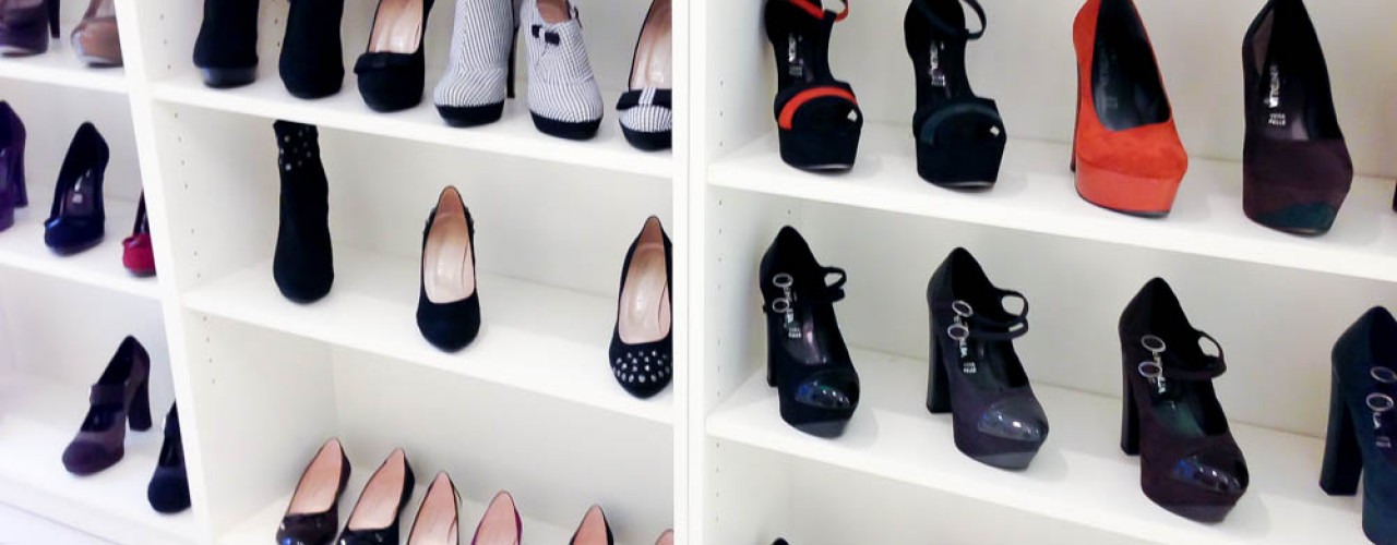 Wall of women's shoes at Brands Temporary Store in London. Photo by alphacityguides.