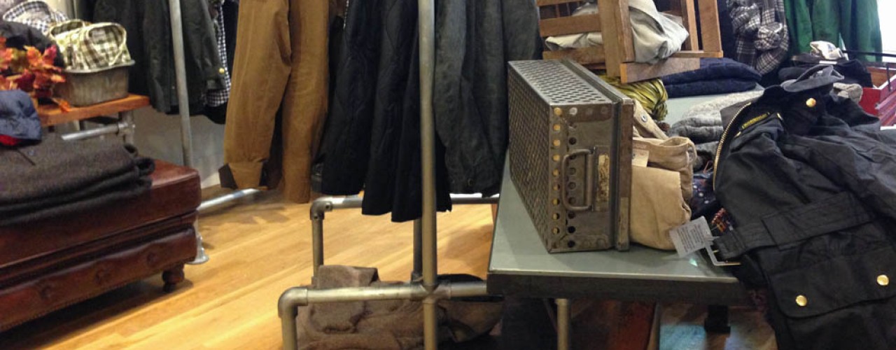 Fashion display inside Barbour in New York. Photo by alphacityguides.