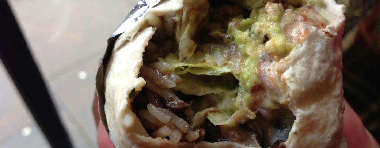 Prawn burrito at Chilango Burrito in London. Photo by alphaciyguides.