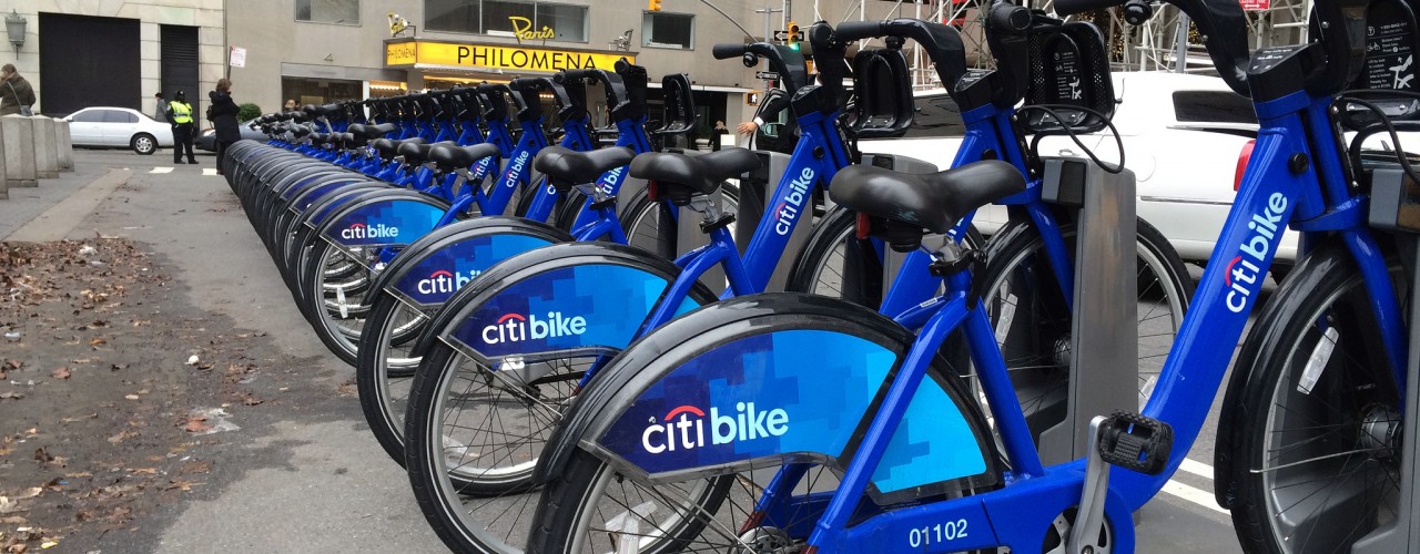 Citi bike rack in New York. Photo by alphacityguides.