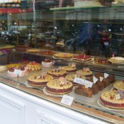 Display case of tarts at Gerard Mulot in Paris