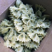 Pesto pasta salad at Smile To Go in New York. Photo by alphacityguides