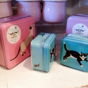 Cat lunch boxes at Keeping House in London. Photo by alphacityguides.