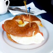 Egg and cheese on a croissant at The Flying Pan in Hong Kong. Photo by alphacityguides.