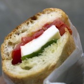 Tomato and mozzarella sandwich at Smile To Go in New York. Photo by alphacityguides.