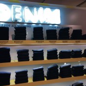 Denim wall display at Selfridges & Co. in London. Photo by alphacityguides.